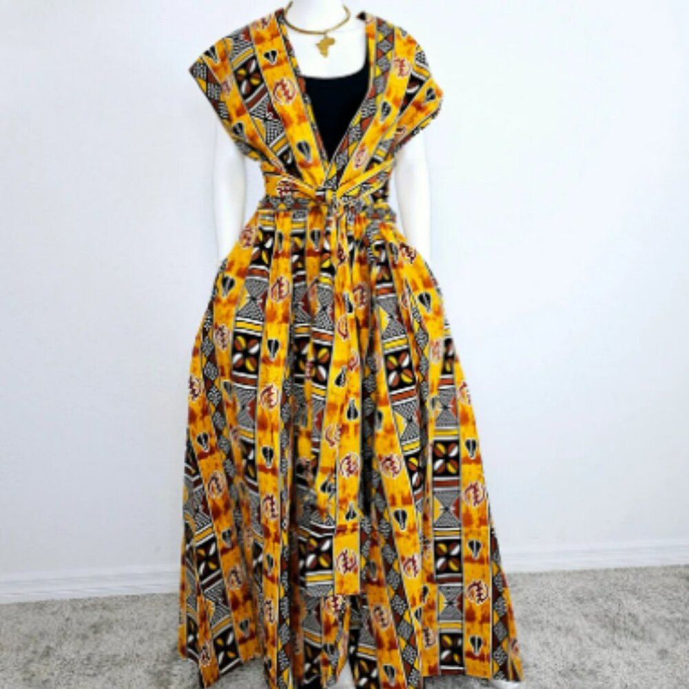 Convertible Maxi Dress with Pockets – Ankara Wax Print Cotton (M-3XL)